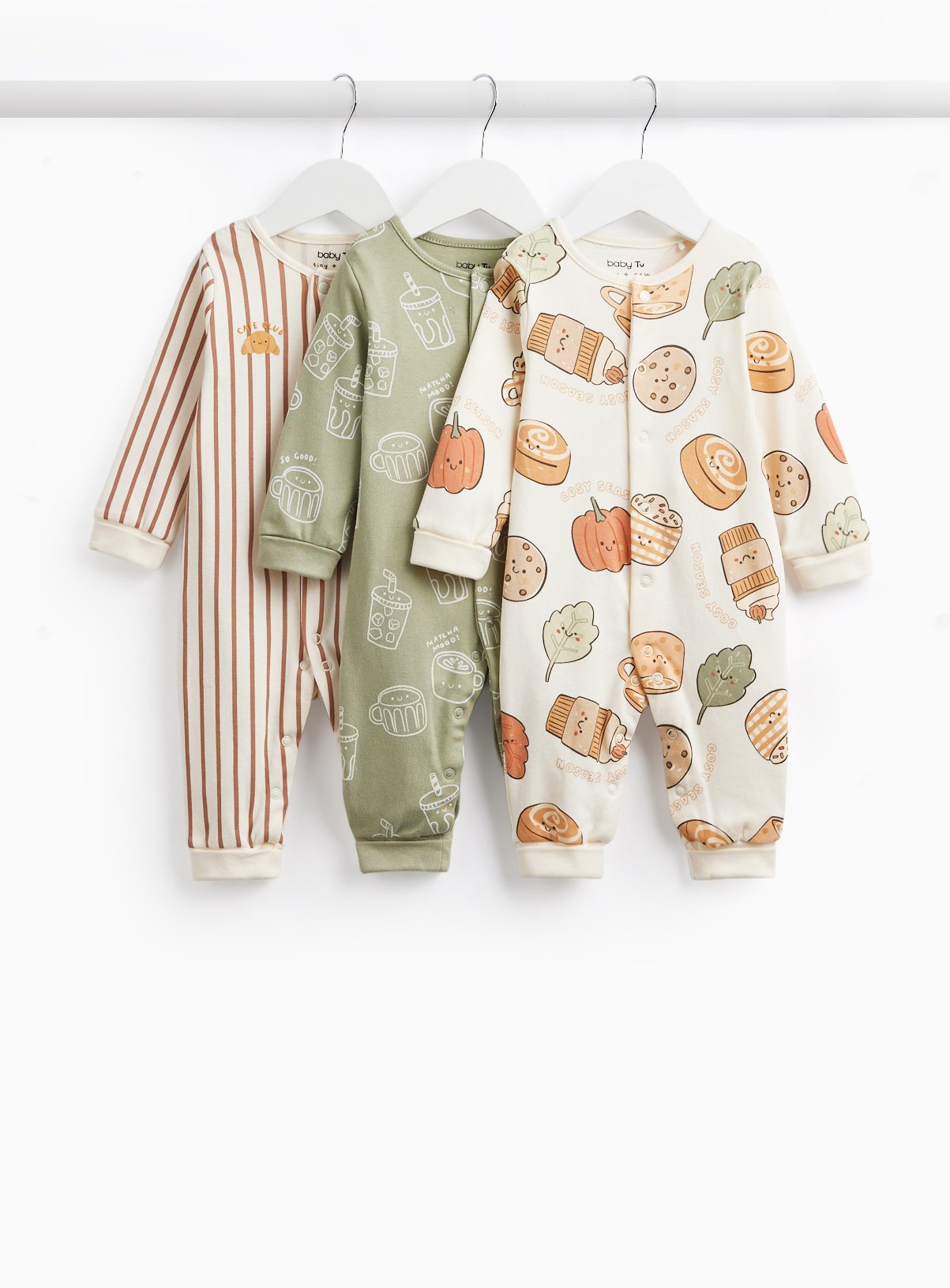 Breakfast Print Sleepsuits 3 Pack Up to 1 mth - Image 2 thumbnail